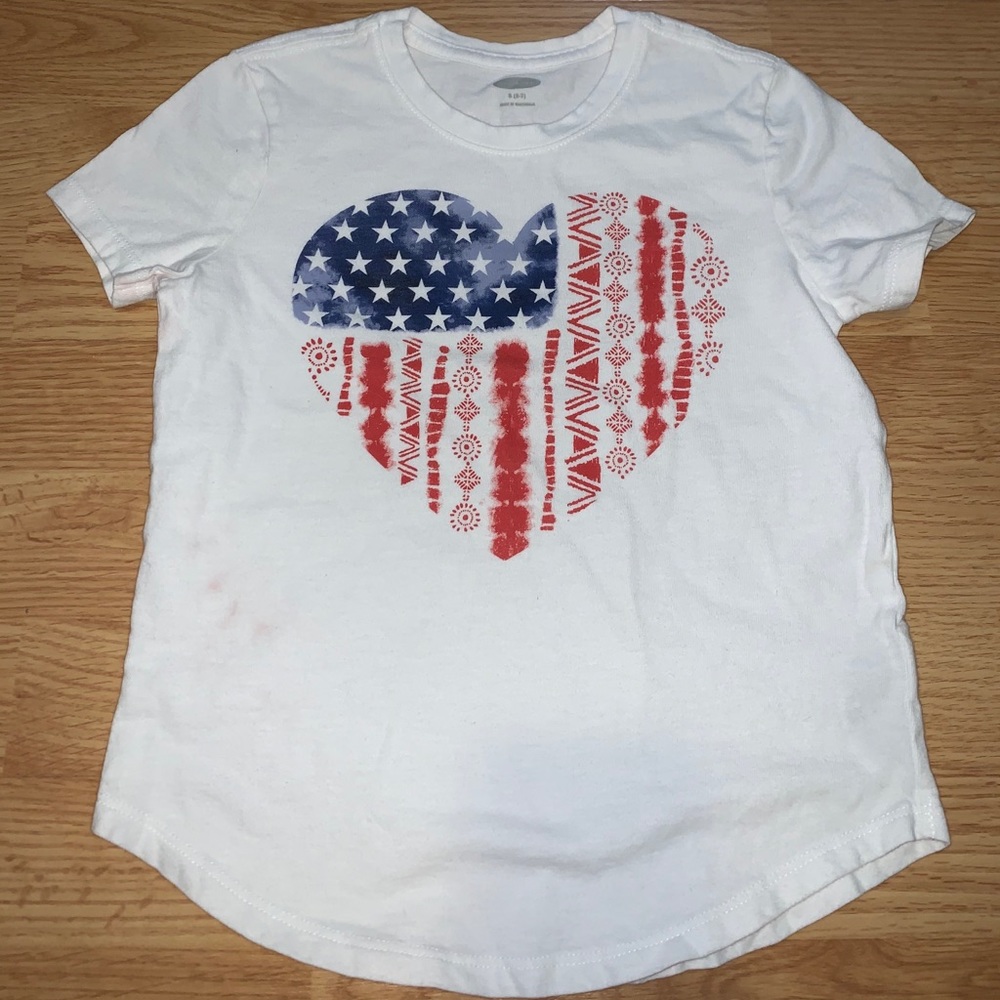 Old navy white tee with flag heart.
